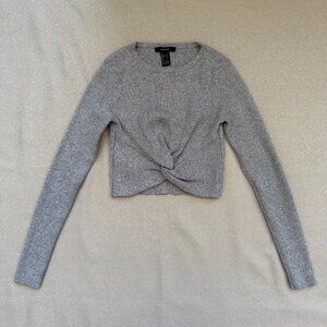 Forever 21 Gray ribbed Knit Long sleeve crop Twist Front Top l Small